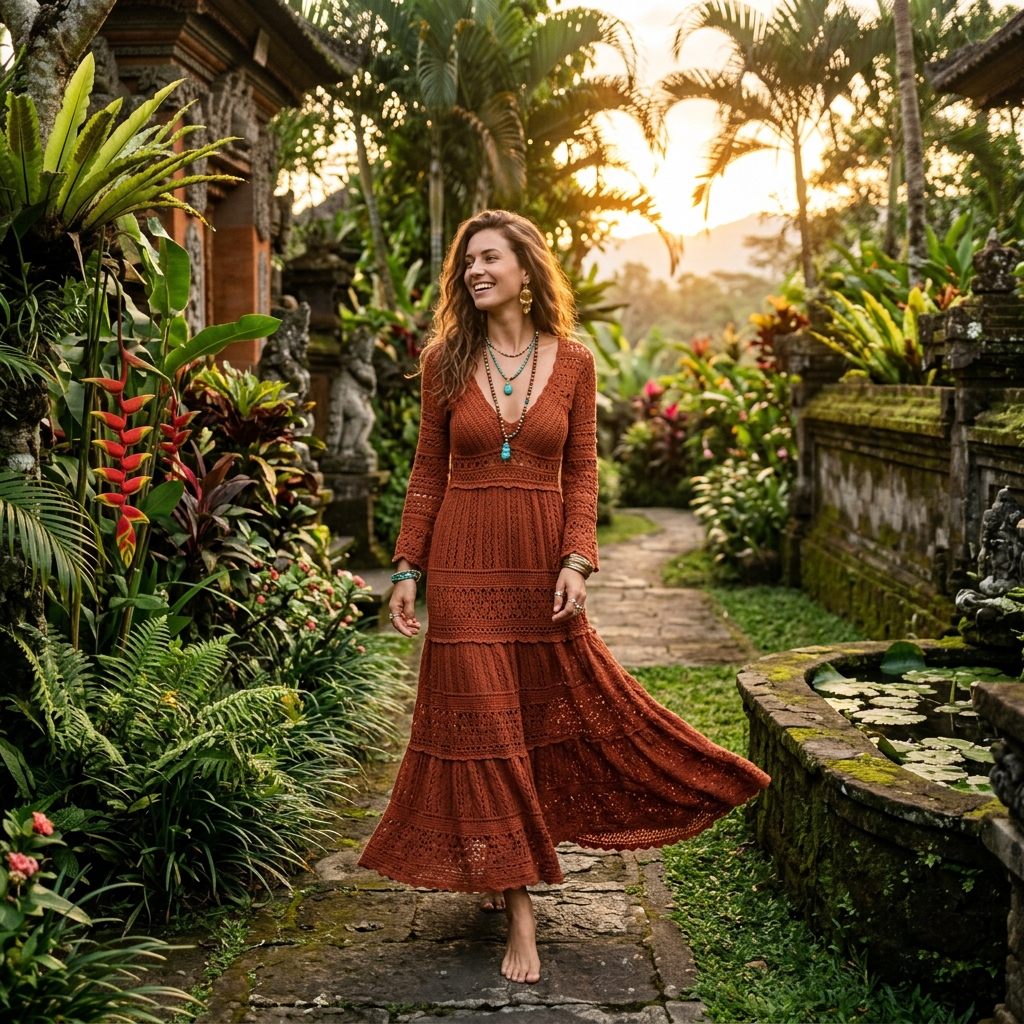 Rust Crochet Boho Maxi
