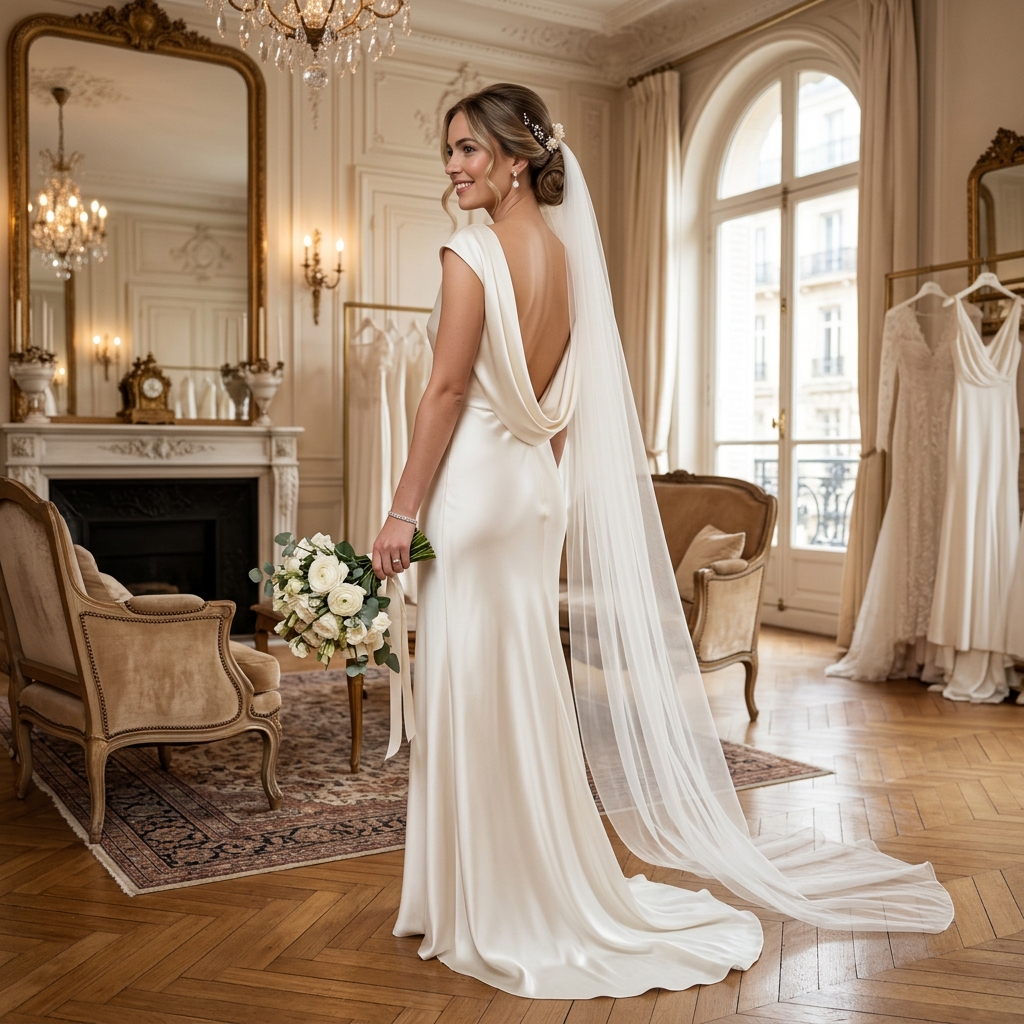 Ivory Silk Bridal Column Gown