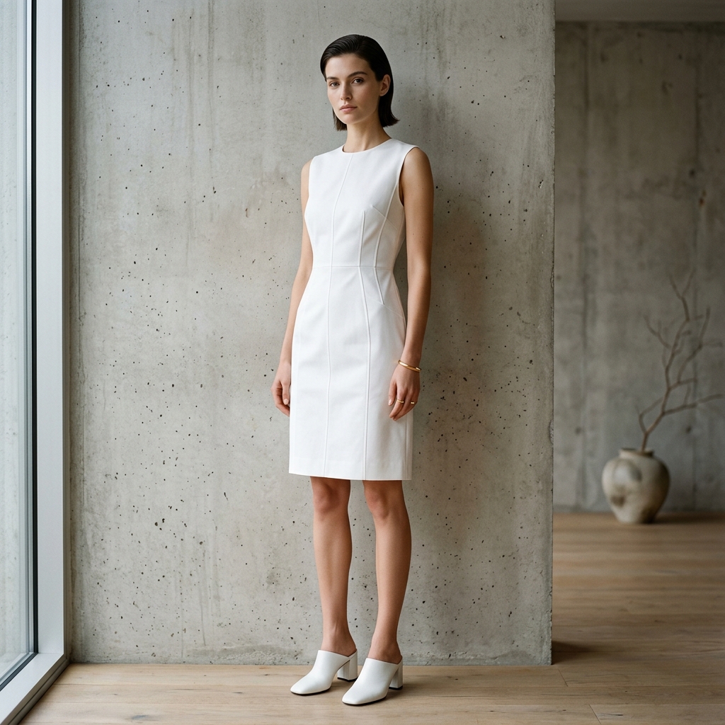 White Geometric Shift Dress