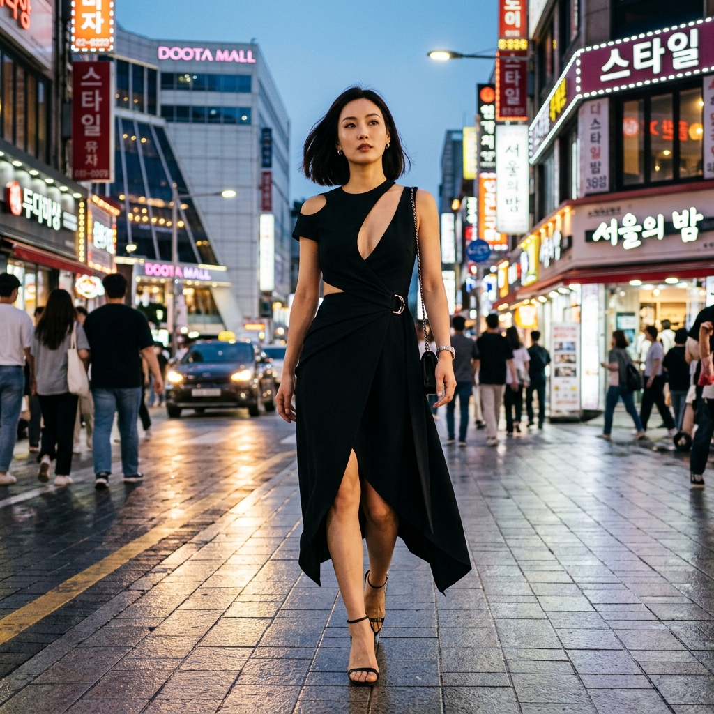 Black Asymmetric Cut-Out Dress